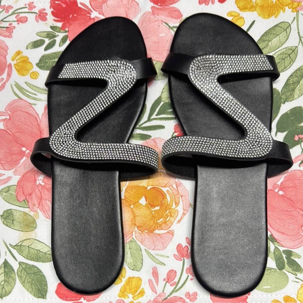 SHEIN Black and Silver Rhinestone Sandals